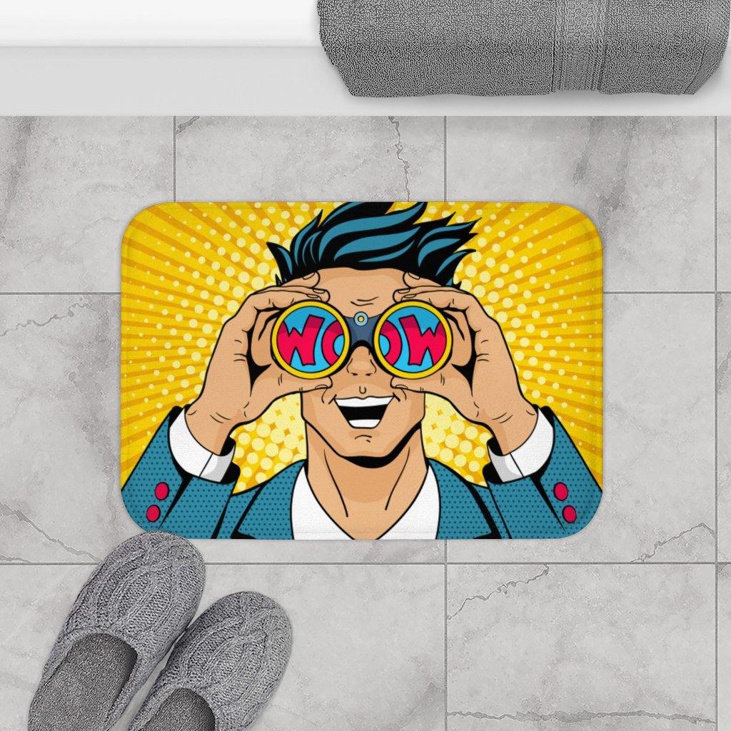 "Wow" Man Comic Pop Art Funny Bath Mat | lovevisionkarma.com