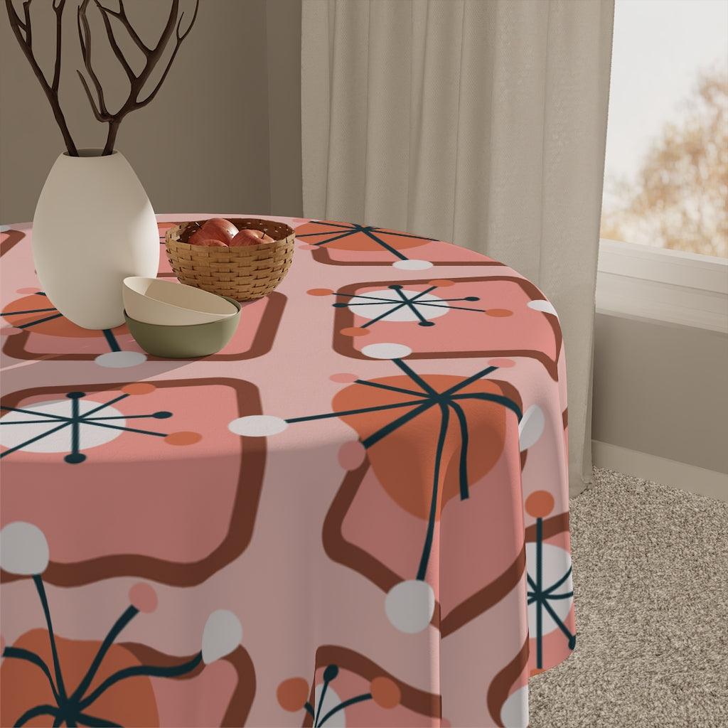 Atomic Burst Mid Century Pink Tablecloth | lovevisionkarma.com