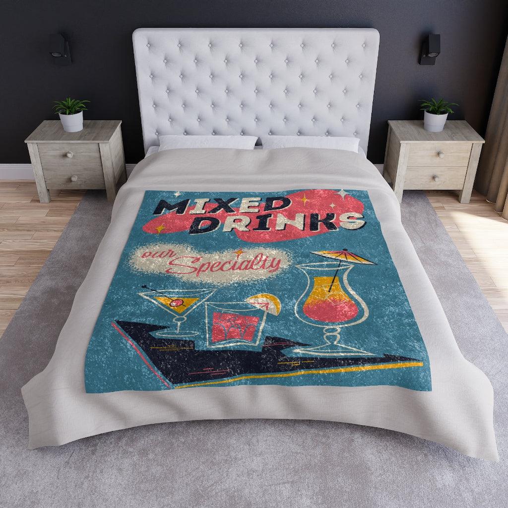 Retro 50s Mid Century Cocktails Multicolor Crushed Velvet Blanket | lovevisionkarma.com