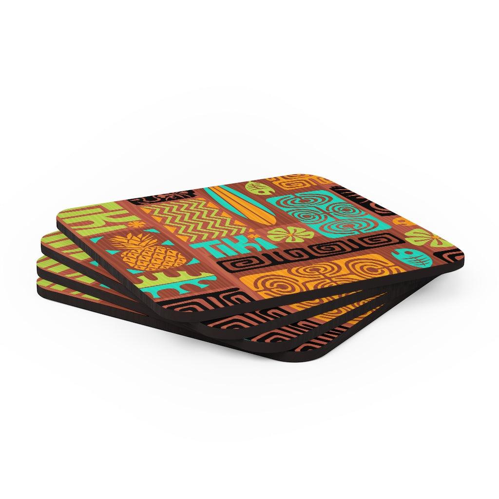 Retro 60's Tiki Vibes Mid Century Modern Brown, Blue & Green Coaster Set | lovevisionkarma.com