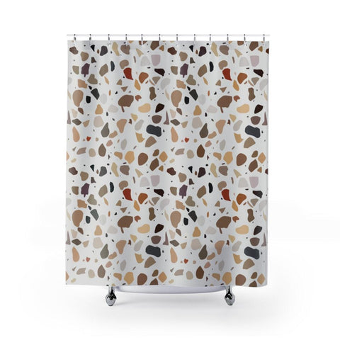 Terrazzo Print Brown Modern Minimalist Shower Curtain | lovevisionkarma.com