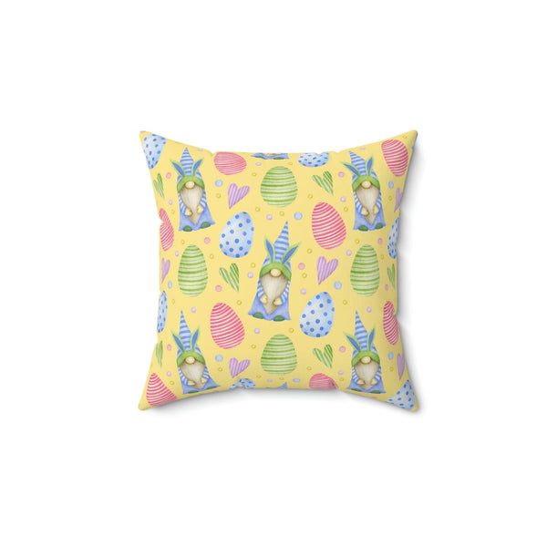Gnomes with Bunny Ears Spring Yellow Easter Throw Pillow | lovevisionkarma.com