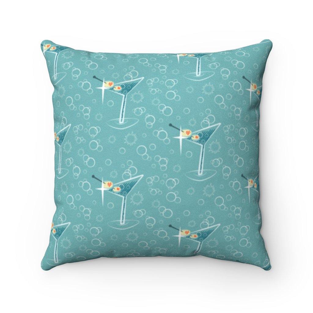 1960's Retro Atomic Martinis Blue Throw Pillow | lovevisionkarma.com