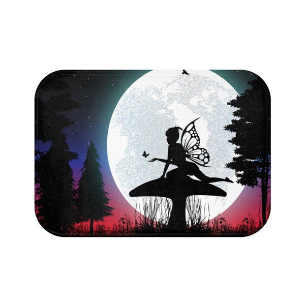 Dusk Fairy Silhouette Full Moon Whimsical Bath Mat | lovevisionkarma.com