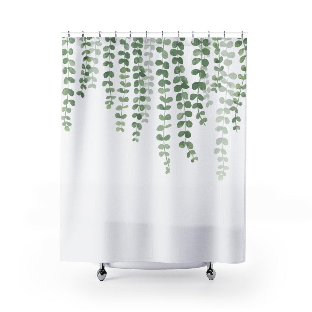Eucalyptus Cascading Farmhouse Watercolor Botanical Print Shower Curtain | lovevisionkarma.com