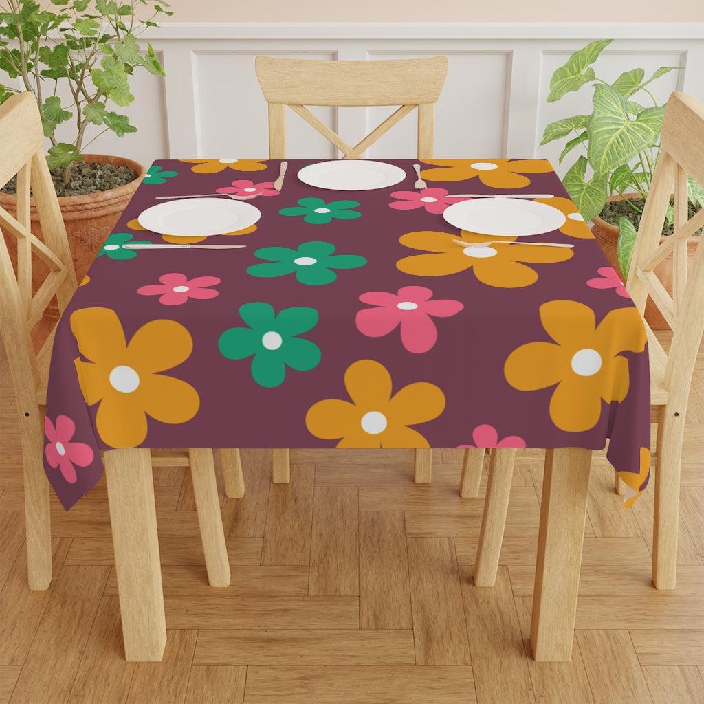 Boho Daisy Retro Purple MCM Tablecloth | lovevisionkarma.com