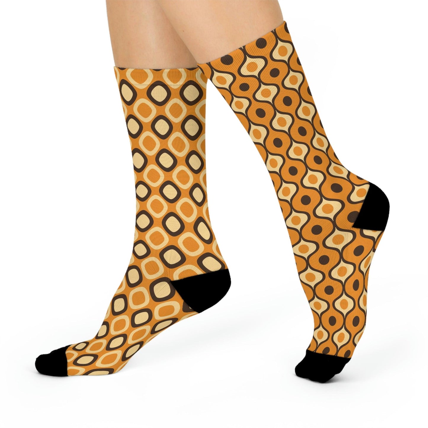 Funky Mismatched Retro MCM Mustard Cushioned Unisex Crew Socks | lovevisionkarma.com