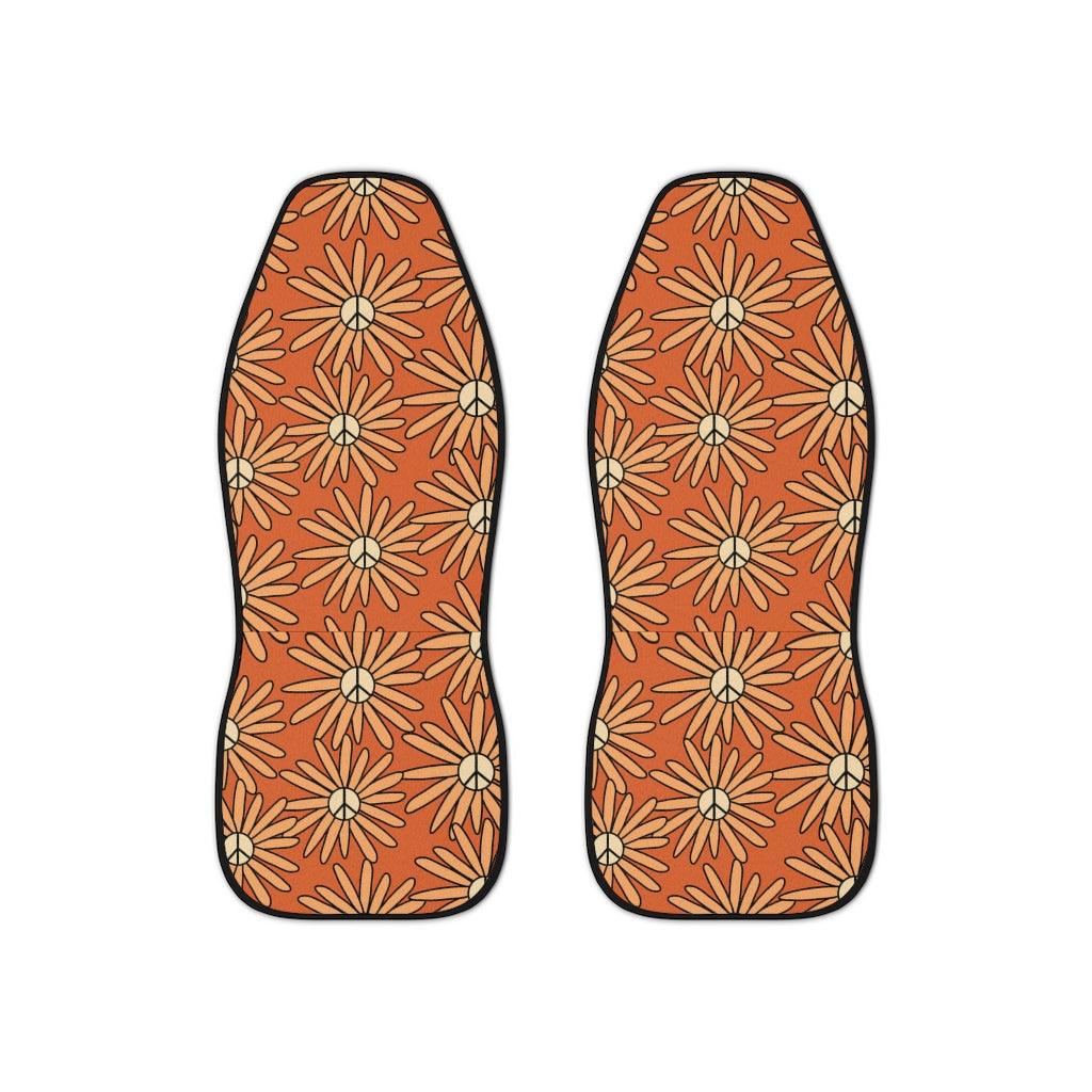 Groovy Boho Peace Sign Daisy Orange & Yellow Car Seat Covers | lovevisionkarma.com