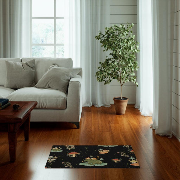 Boho Cottagecore Mushroom and Celestial Frog Anti-Slip Rug | lovevisionkarma.com