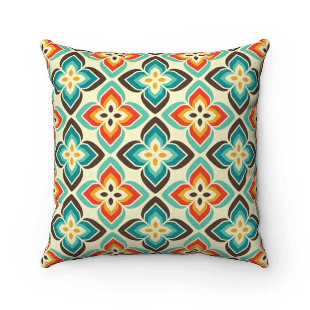 Retro 60s Flowers Mid Century Mod Blue & Orange Pillow | lovevisionkarma.com