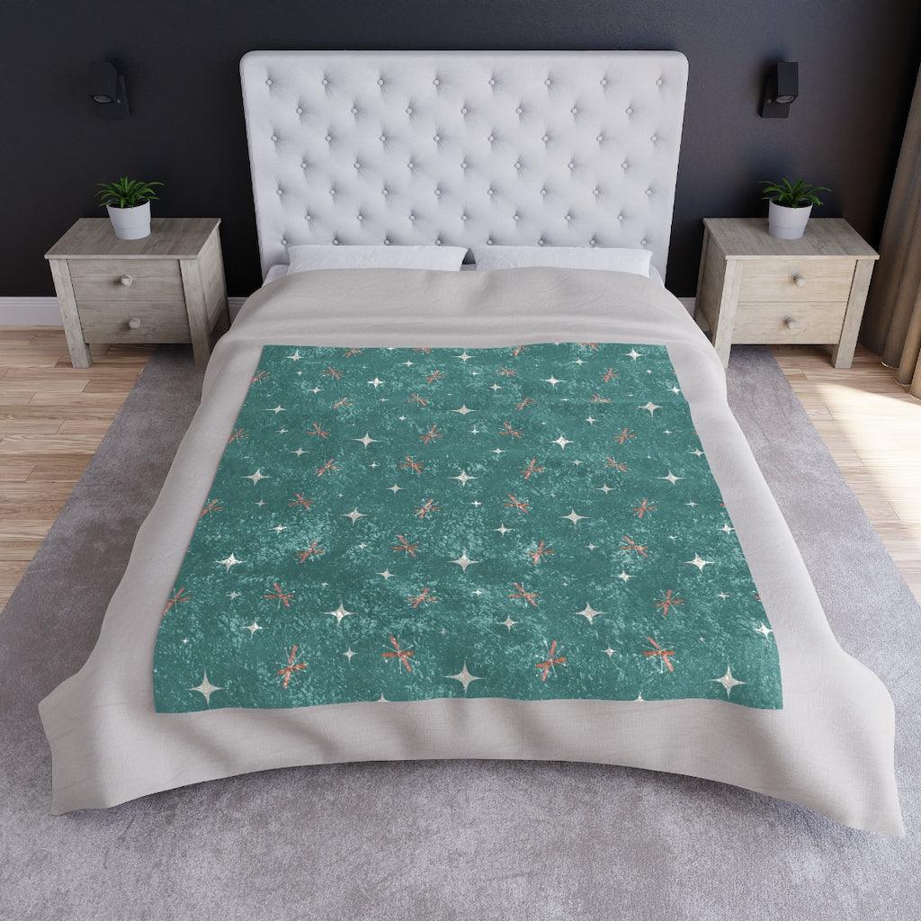 Atomic Starburst Retro 50s MCM Teal & Pink Crushed Velvet Blanket | lovevisionkarma.com