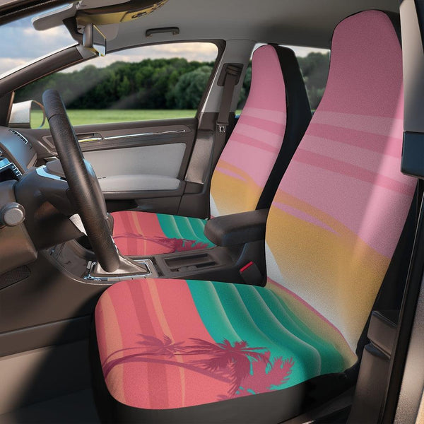 Beach Sunset and Palm Tree Pink Retro Car Seat Covers | lovevisionkarma.com