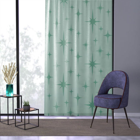 Retro Mid Century Starburst Mint Green Sheer Window Curtain | lovevisionkarma.com
