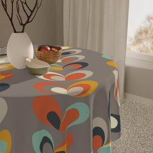 Retro Scandi Leaves MCM Danish Gray Tablecloth | lovevisionkarma.com