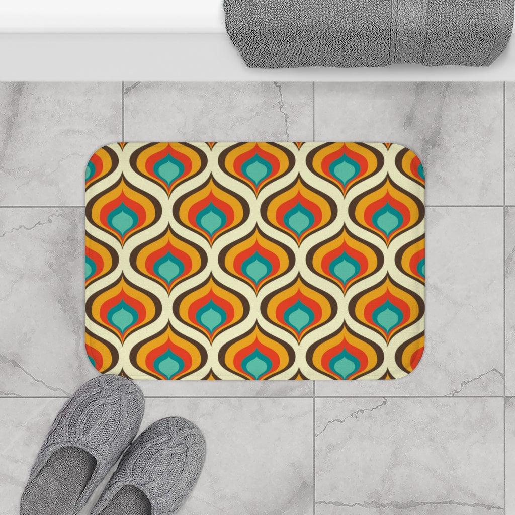 Retro 60s 70s Mid Century Geo Onion Blue & Orange Bath Mat | lovevisionkarma.com