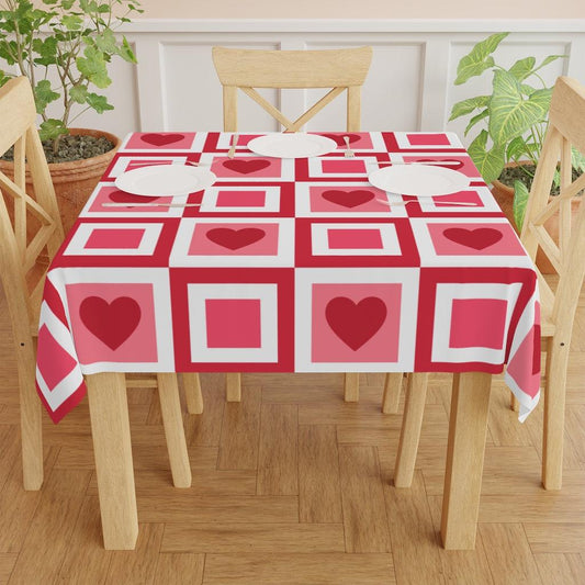 Mod Squares & Hearts Red, Pink and White Valentine Tablecloth | lovevisionkarma.com