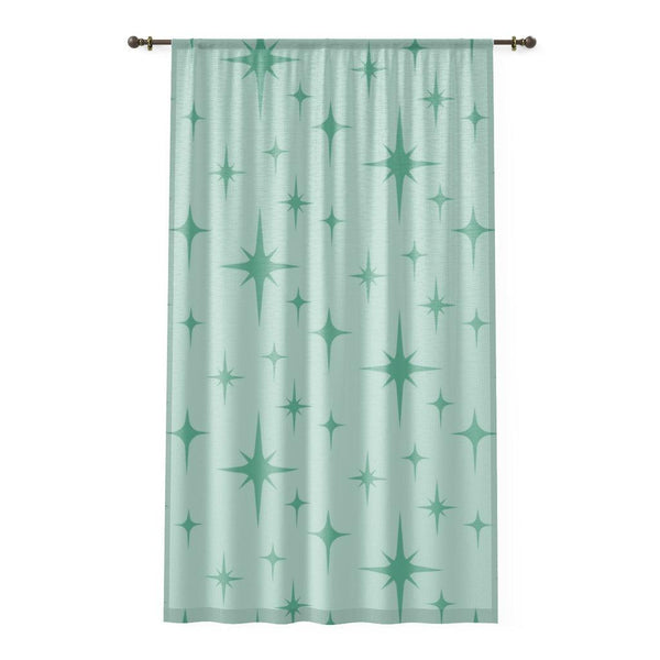 Retro Mid Century Starburst Mint Green Sheer Window Curtain | lovevisionkarma.com