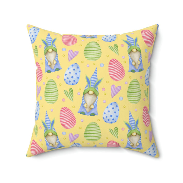 Gnomes with Bunny Ears Spring Yellow Easter Throw Pillow | lovevisionkarma.com