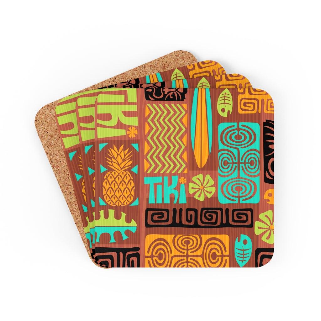 Retro 60's Tiki Vibes Mid Century Modern Brown, Blue & Green Coaster Set | lovevisionkarma.com