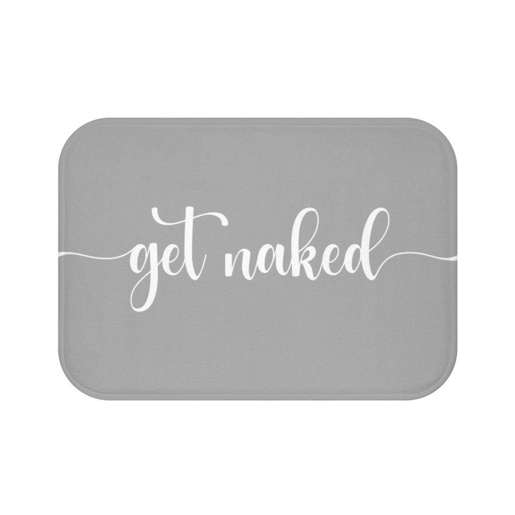 "Get Naked" Dark Grey Funny Modern Minimalist Bath Mat | lovevisionkarma.com