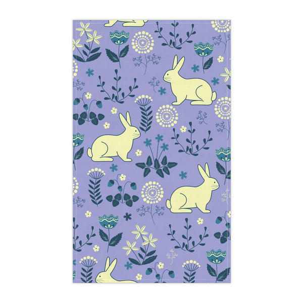 Easter Bunnies & Florals Retro Blue & Purple Kitchen Tea Towel | lovevisionkarma.com