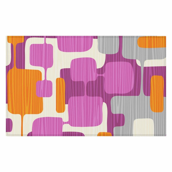 Retro MCM Mod Abstract Purple, Orange, Gray & Cream Anti-Slip Rug | lovevisionkarma.com