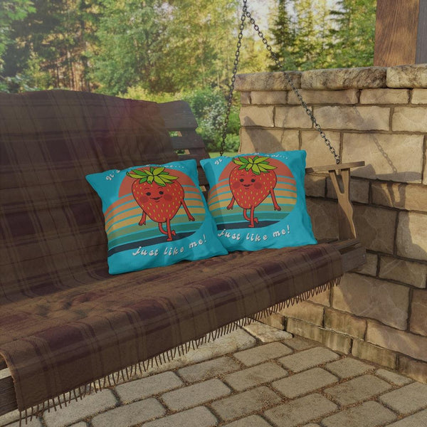"Berry Hot" Cute Strawberry Retro Outdoor Pillow | lovevisionkarma.com