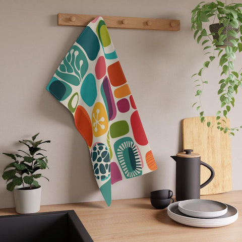 Retro Mid Century Colorful Abstract Tea Towel | lovevisionkarma.com