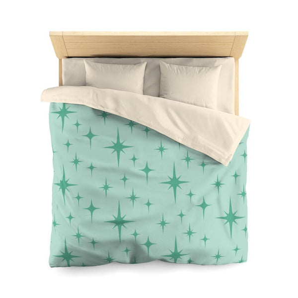 Retro 50s Atomic Starburst Mint Green MCM Duvet Cover | lovevisionkarma.com