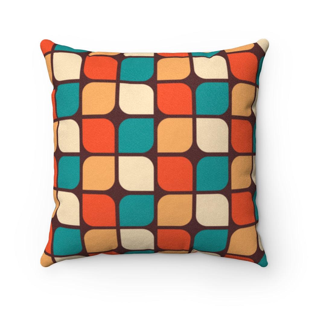 Retro Geo Abstract MCM Orange, Brown, Yellow & Teal Pillow | lovevisionkarma.com