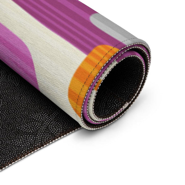 Retro MCM Mod Abstract Purple, Orange, Gray & Cream Anti-Slip Rug | lovevisionkarma.com