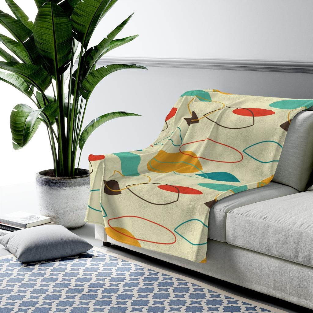 Retro 50's Mid Century Abstract Shapes Multicolor Velveteen Lightweight Blanket | lovevisionkarma.com