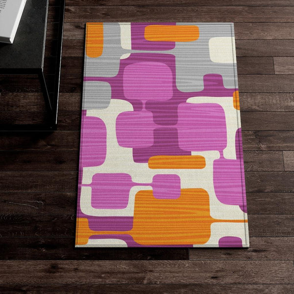 Retro MCM Mod Abstract Purple, Orange, Gray & Cream Anti-Slip Rug | lovevisionkarma.com