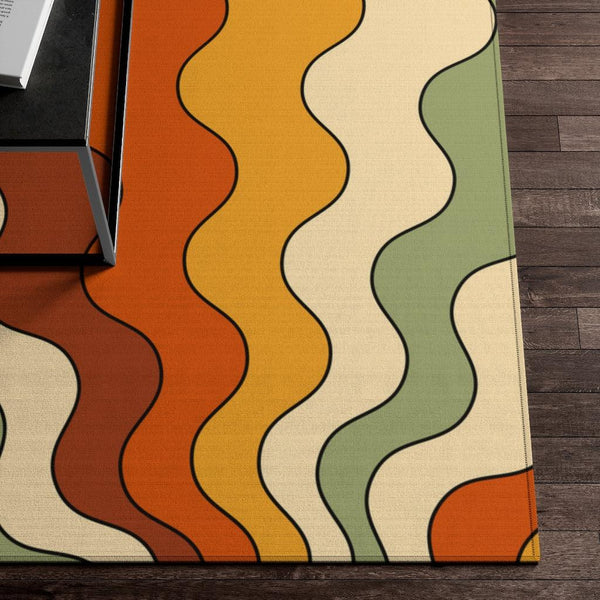 Groovy Retro 70s Rainbow Burst Waves MCM Anti-Slip Rug | lovevisionkarma.com