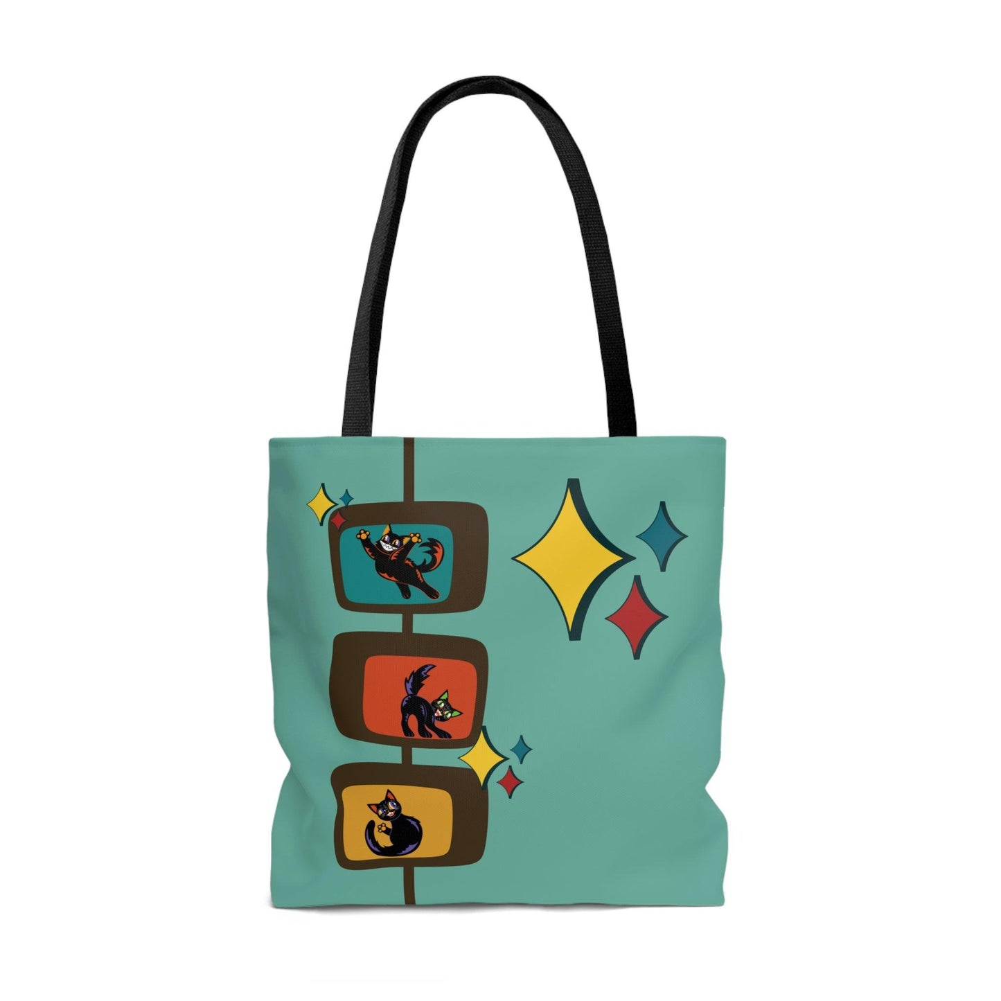 Retro Kitschy Cats Mid Century Mod Blue Tote Bag | lovevisionkarma.com