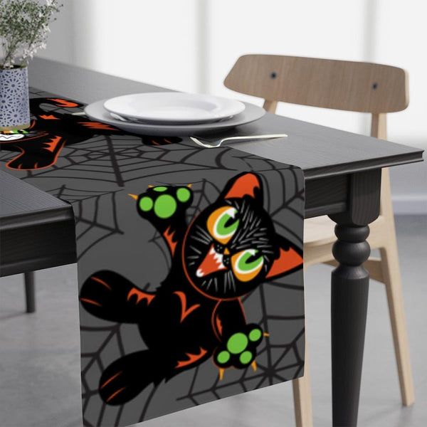 Retro Mid Century Black Cats Halloween Table Runner | lovevisionkarma.com