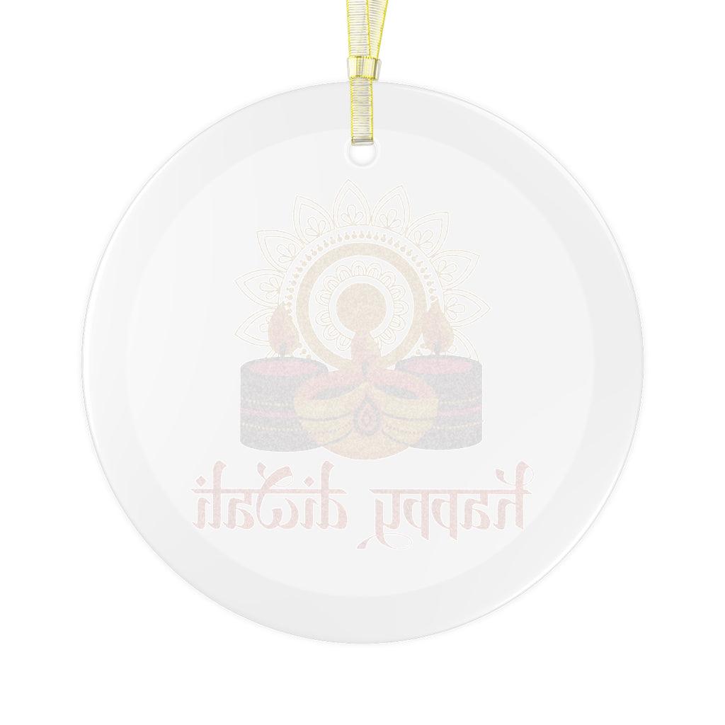 Happy Diwali Ornament, Diwali Home Decor, Diya & Mandala Design Glass Ornament | lovevisionkarma.com