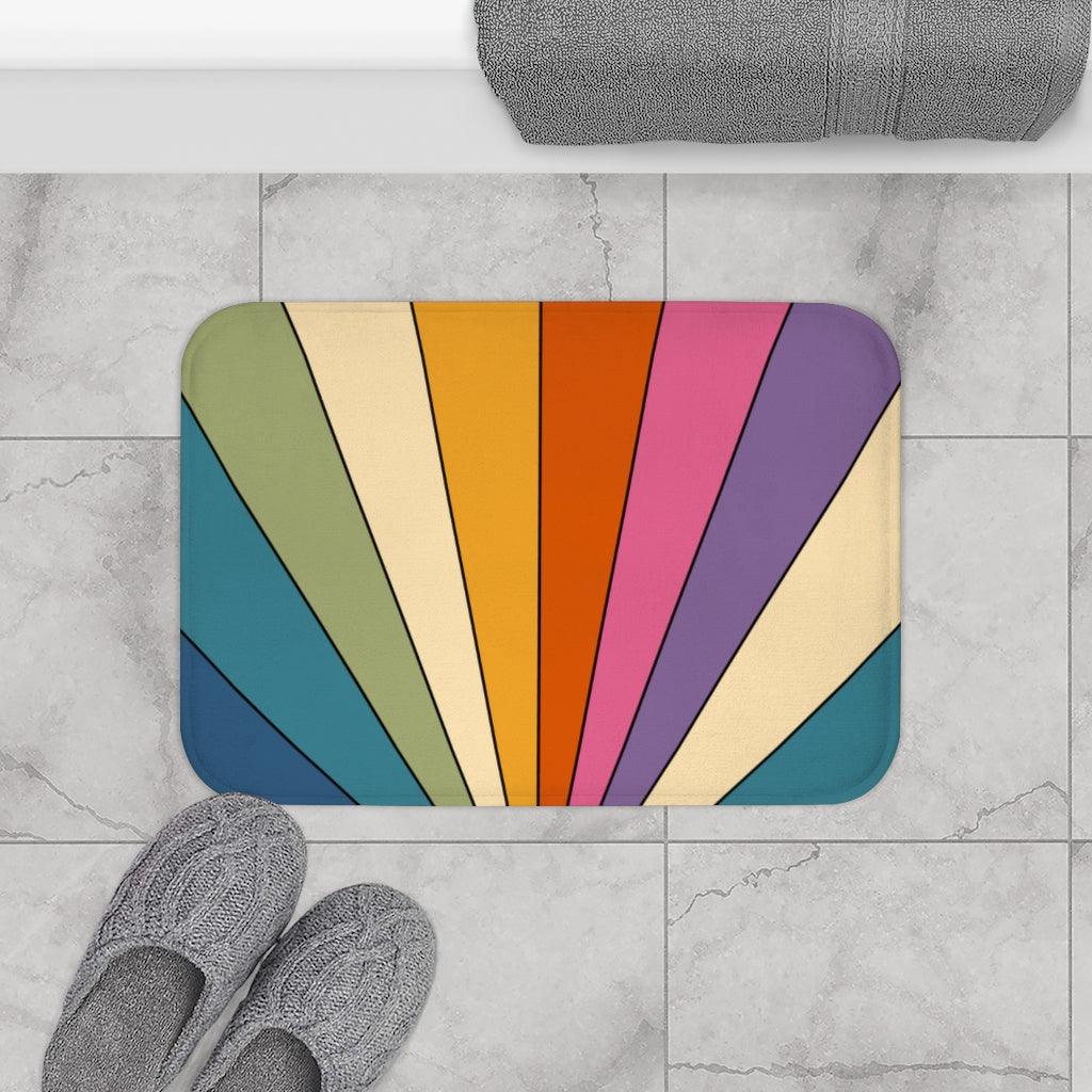 Retro Rainbow Burst Colorful MCM Bath Mat | lovevisionkarma.com