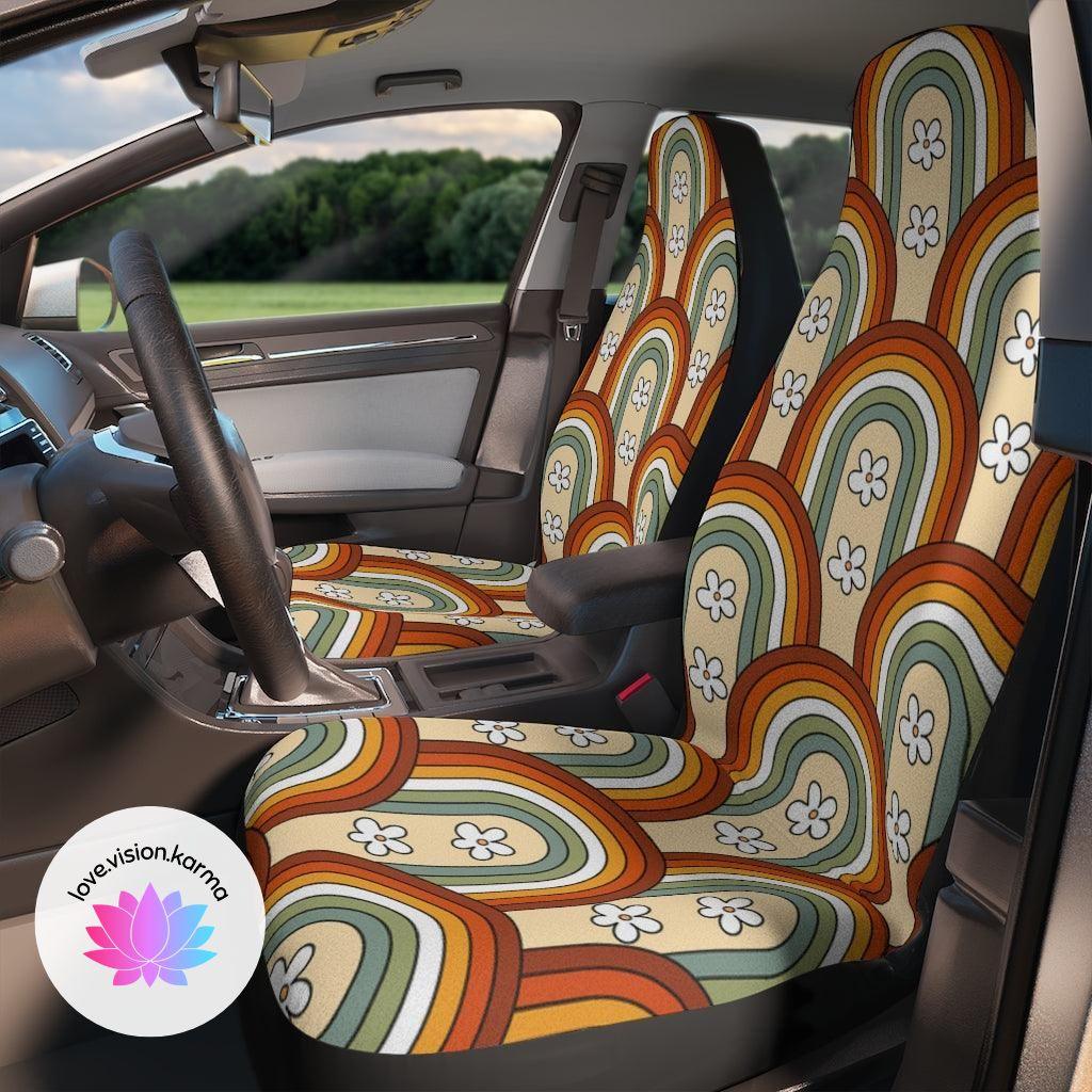 Boho Rainbows & Daisies Retro MCM Car Seat Covers | lovevisionkarma.com