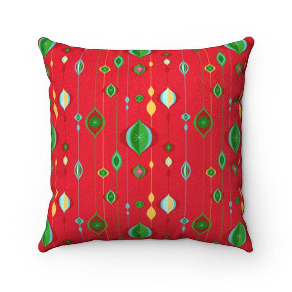 Mid Century Mod Ornaments Red & Green Christmas Pillow | lovevisionkarma.com