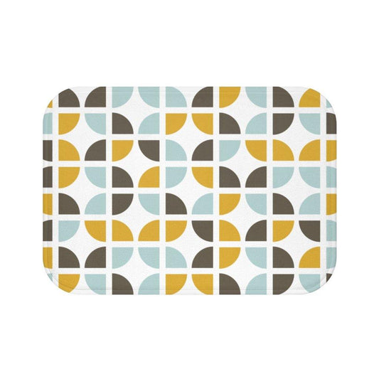 Geometric Retro Mid Century Blue & Brown Bath Mat | lovevisionkarma.com