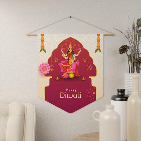 Diwali Home Decor, Lakshmi Mata, Goddess of Wealth, Wall Pennant | lovevisionkarma.com
