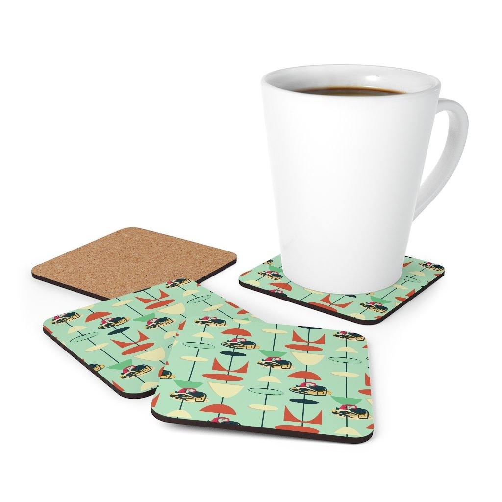 Retro Atomic Cat MCM Christmas Green Coaster Set | lovevisionkarma.com