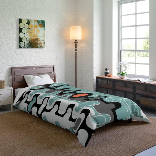 Retro Mod MCM Abstract Blue, Gray & Black Comforter | lovevisionkarma.com