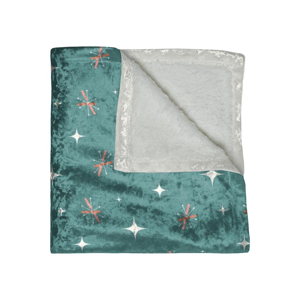 Atomic Starburst Retro 50s MCM Teal & Pink Crushed Velvet Blanket | lovevisionkarma.com