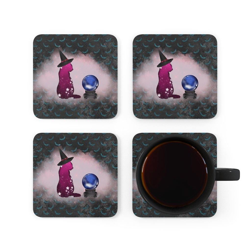 Halloween Coaster Set - Cosmic Witch Cat & Crystal Ball Glam Goth Decor | lovevisionkarma.com