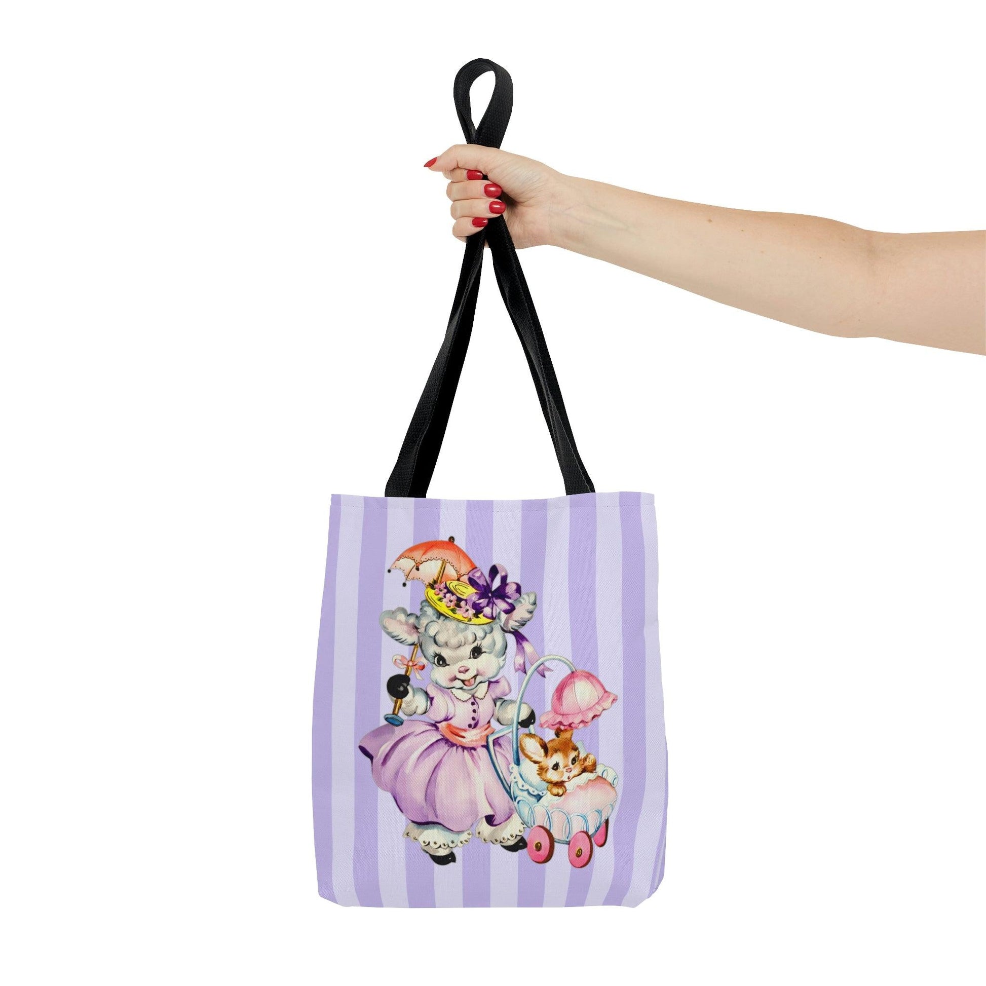 Vintage Kitsch Easter Lamb and Bunny Purple MCM Tote Bag | lovevisionkarma.com