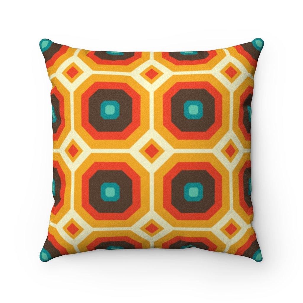 Retro 60s Geometric Mid Century Mod Brown & Orange Pillow | lovevisionkarma.com