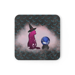 Halloween Coaster Set - Cosmic Witch Cat & Crystal Ball Glam Goth Decor | lovevisionkarma.com