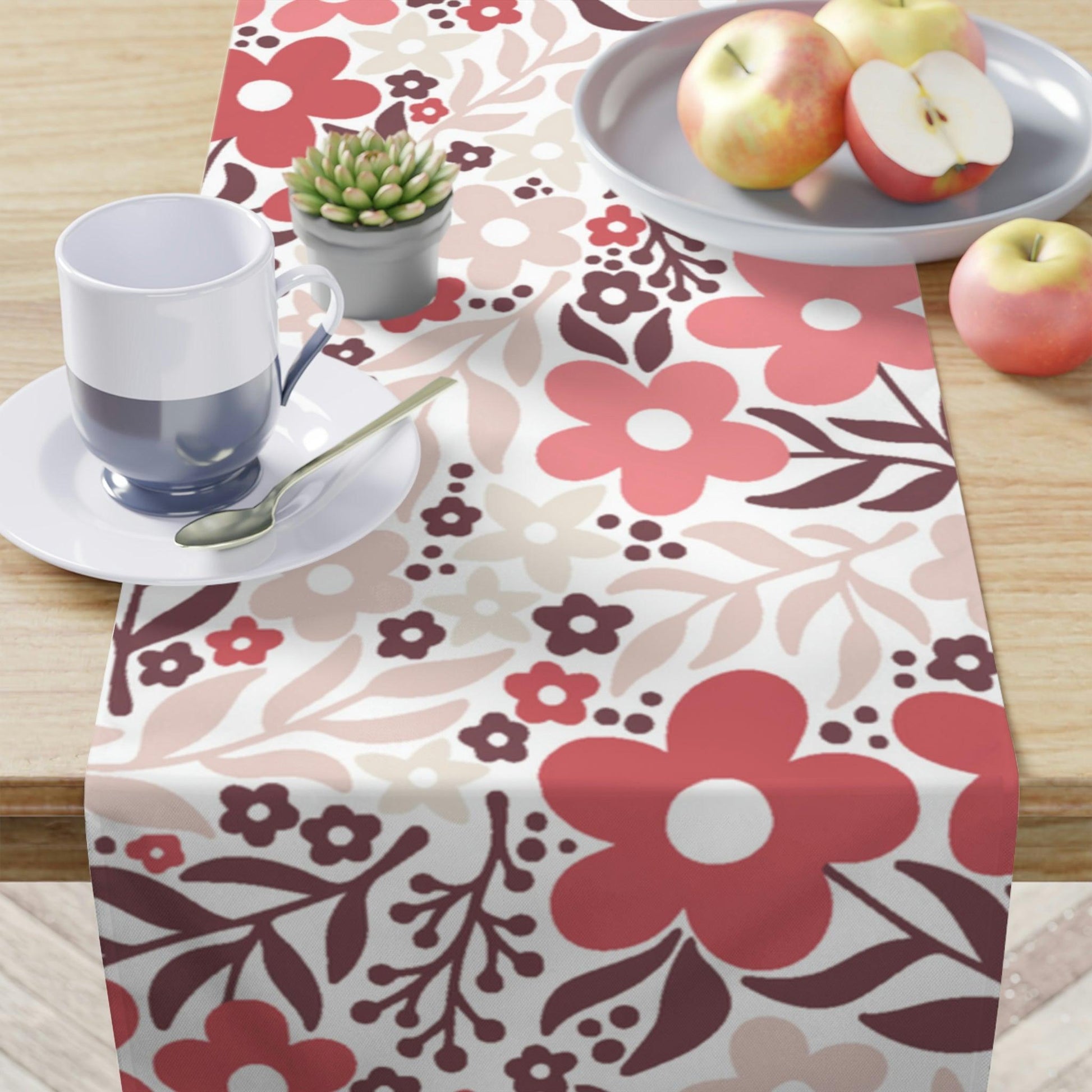 Retro Minimalist Flowers Coral and Pink Mid Century Table Runner | lovevisionkarma.com